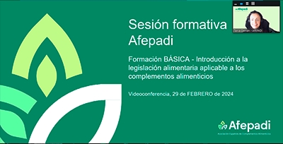 Nueva sesión formativa básica sobre introducción a la legislación aplicable a los Complementos Alimenticios...